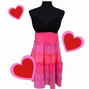 DRESS BARN PINK OMBRE SPAGHETTI STRAP MULTI COLOR RUFFLE SUMMER SUN DRESS SZ 4P